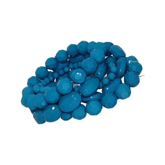 Vintage Teal Aqua Blue Acrylic Faceted Stackable Stretch Bracelets Set Of 5 - Picture 3 of 6